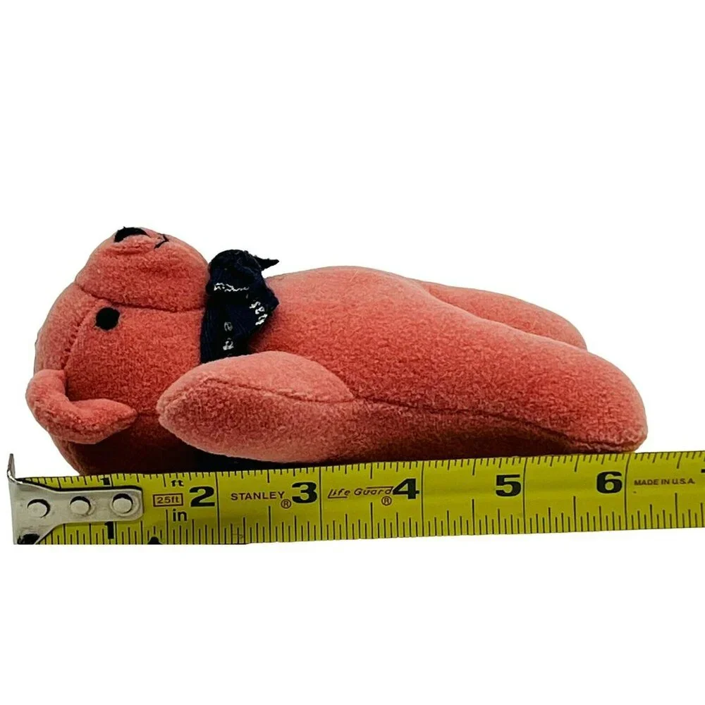 Baby GAP Dark Pink Teddy Bear Plush Rattle Blue Ribbon 6‎ inch Embroidered Eyes